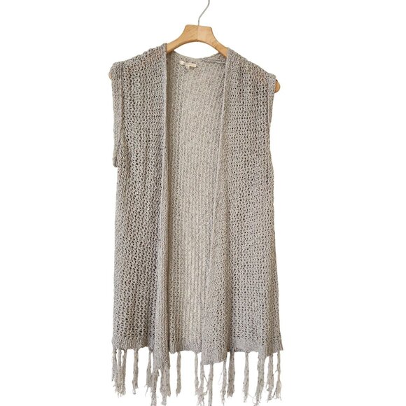 Mystree Sweaters - Crochet Open Knit Sleeveless Fringe Duster Cardigan Vest Summer Boho Hippie Cute